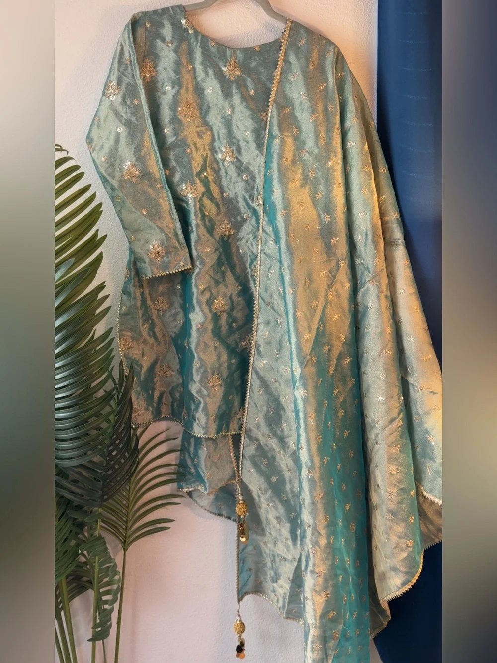 Beautiful Embroidered Eid/party wear outfit Set with Gold Accents